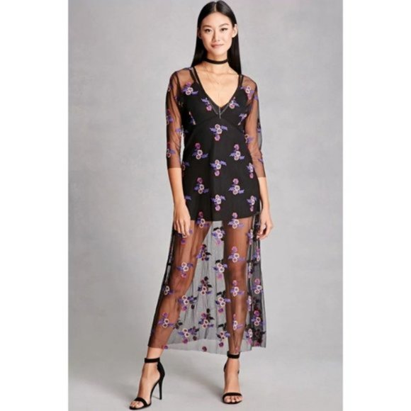 NWT RD & KOKO Embroidered Sheer Mesh Slip Dress Size M - Picture 1 of 8